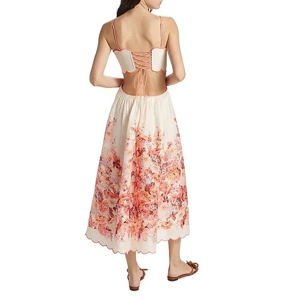 Zimmermann Devi Cutout Floral-Print Linen Midi Dress - 1 - Picture 5 of 6